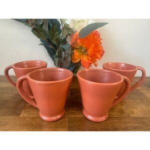Vintage‎ Cyclamen Pottery Mugs Coral Pink Terra Cotta Cups Rustic Studio